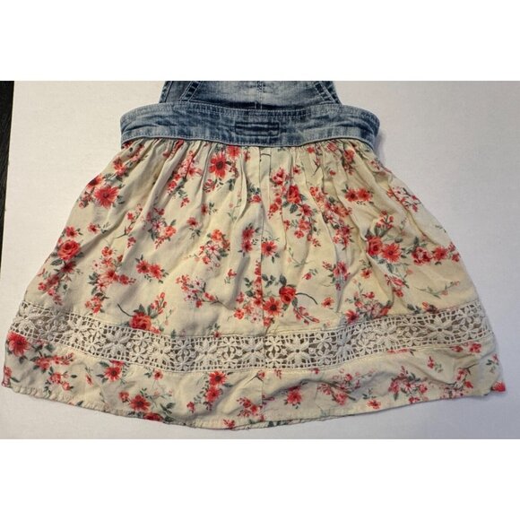 Jordache Acid Wash Denim Floral Jumper Lace Pink Flowers Vintage Size 4 5 XS - Picture 10 of 11